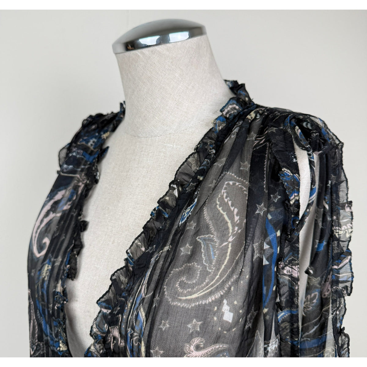Zadig & Voltaire Paisley Sheer Sleeveless Blouse Rocker Boho Paisley Black Sz L
