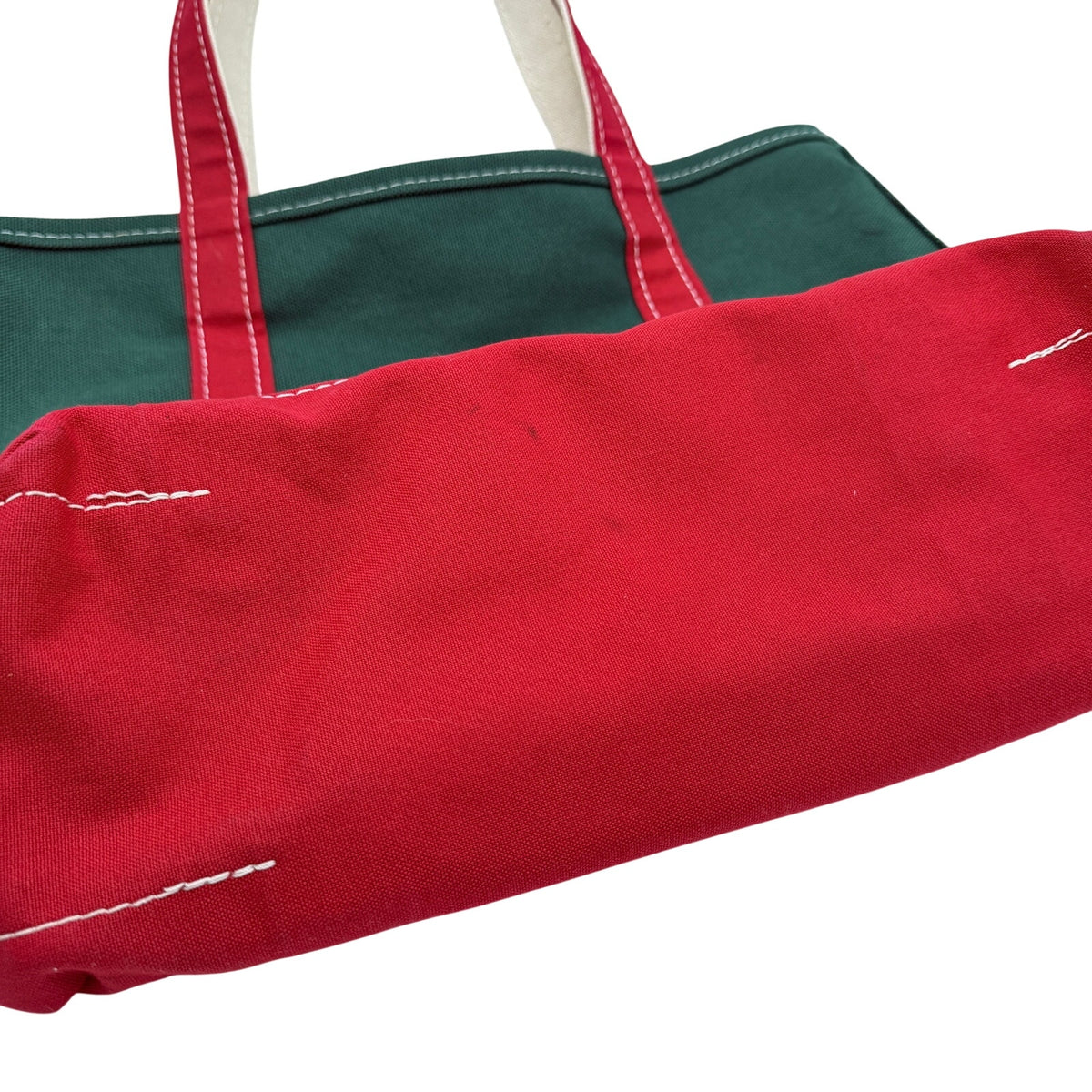Vintage L.L.Bean Boat and Tote Cotton Canvas Green Red Festive Preppy USA Made