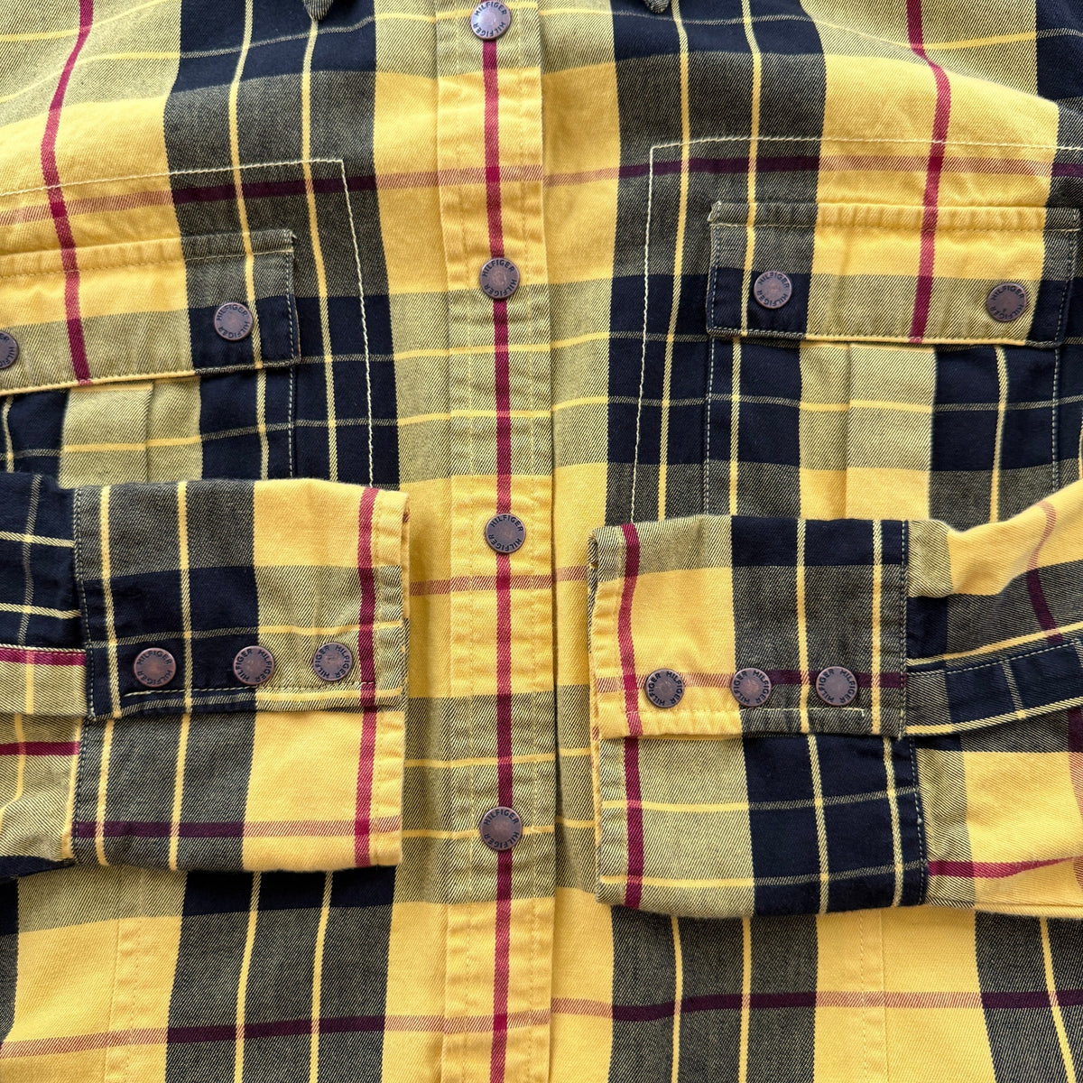 Tommy Hilfiger Jeans Yellow Black Plaid Cotton Shirt Utility Y2K Streetwear Vtg