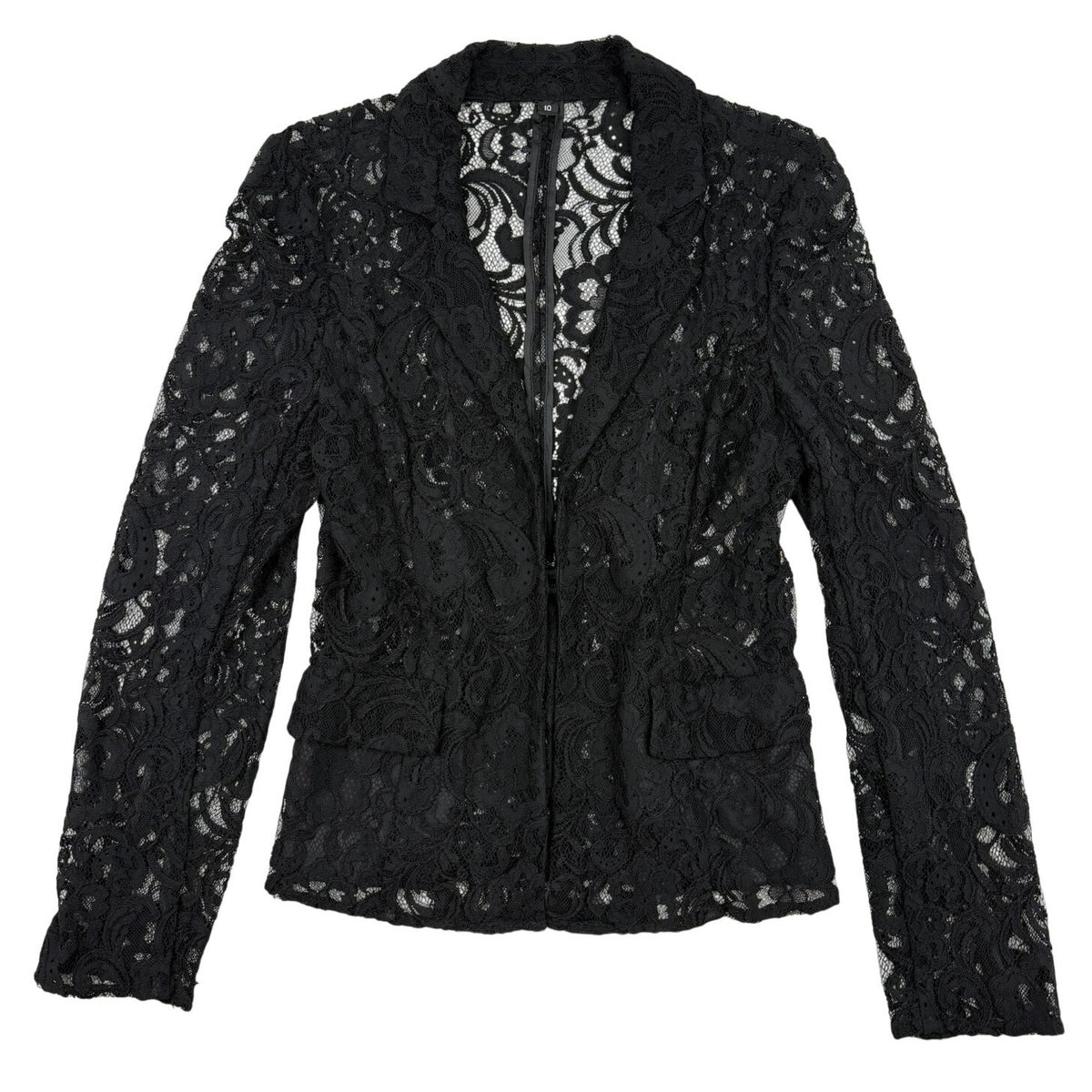 Giancarlo Ferrari Lace Blazer Sheer Jacket Size 10 Black Vintage 90s Romantic