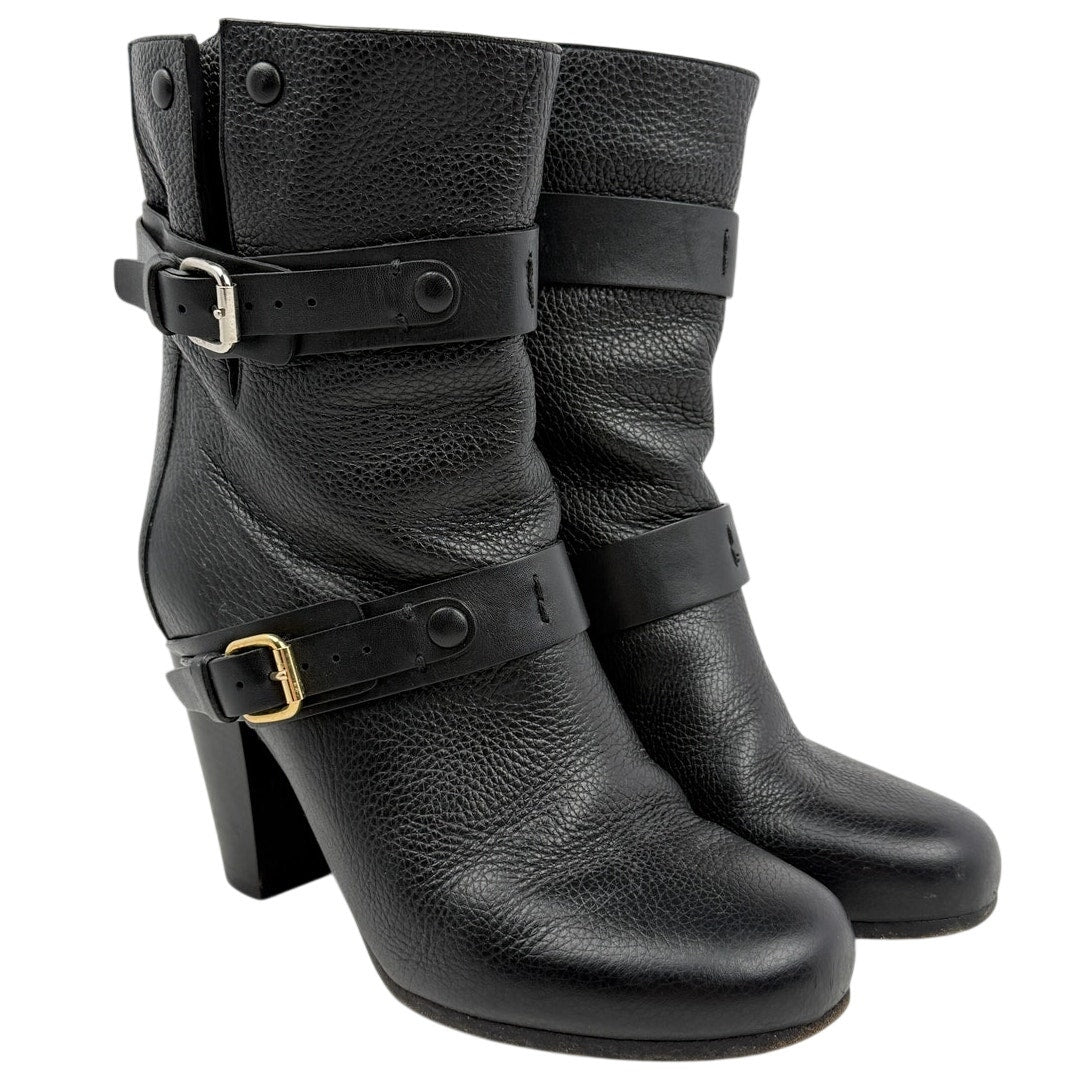 Chloé Black Leather Moto Ankle Boots Buckle Strap Made in Italy 37 Boho Moto