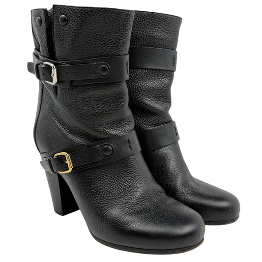 Chloé Black Leather Moto Ankle Boots Buckle Strap Made in Italy 37 Boho Moto