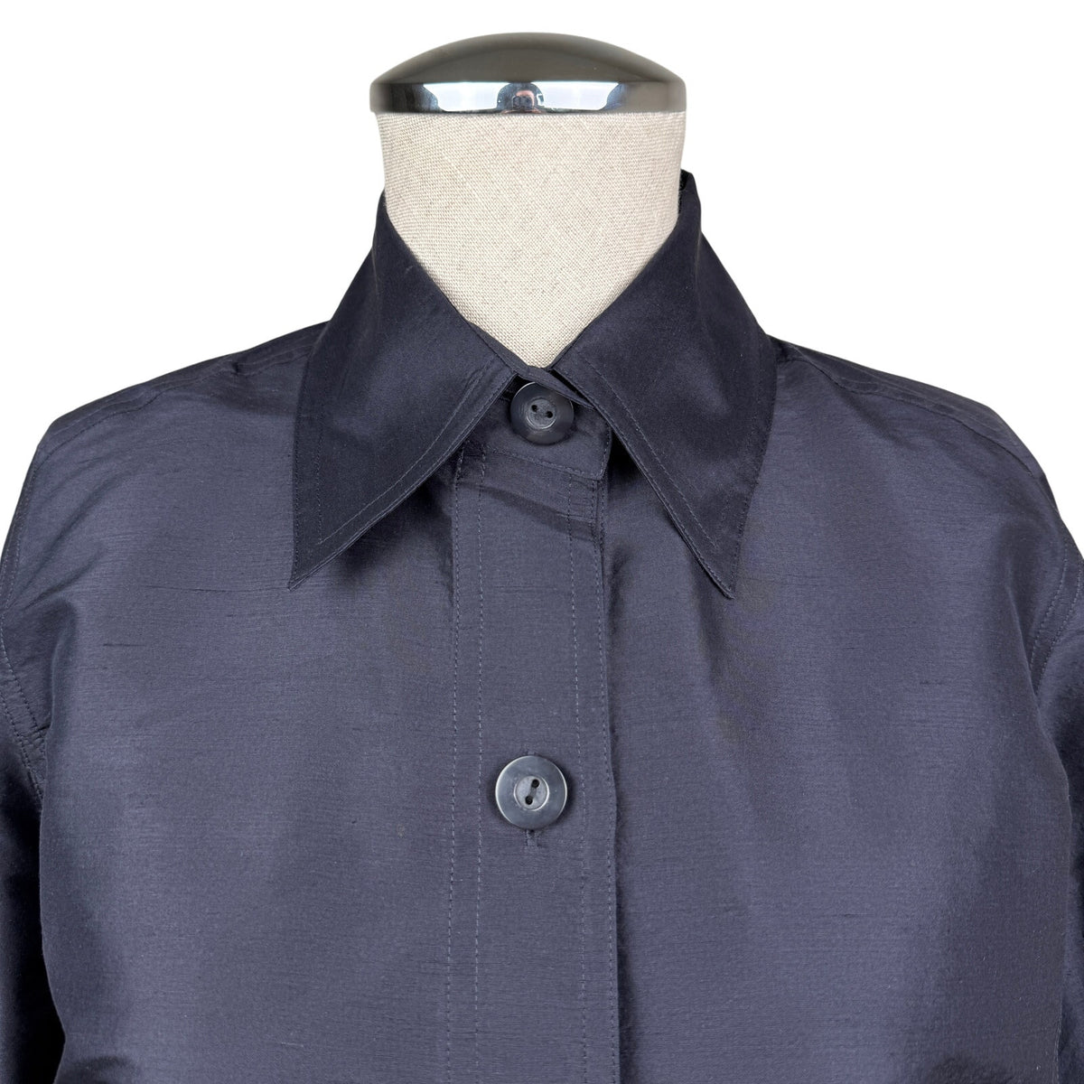 Vintage Silk Shantung Shirt Blouse Navy Minimalist Peck & Peck Collection Sz 4