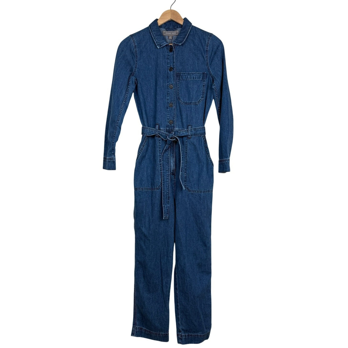 Point Sur by J.Crew Denim Jumpsuit Cotton Belted Size 2 Workwear Utility Casual