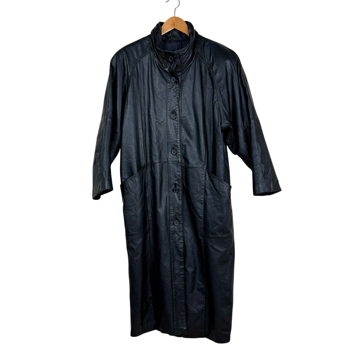 Vintage Pelle Black Genuine Leather Long Coat