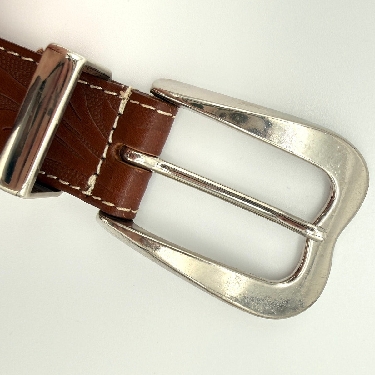 Milor Tooled Leather Belt Brown Size S Western Silver Hardware