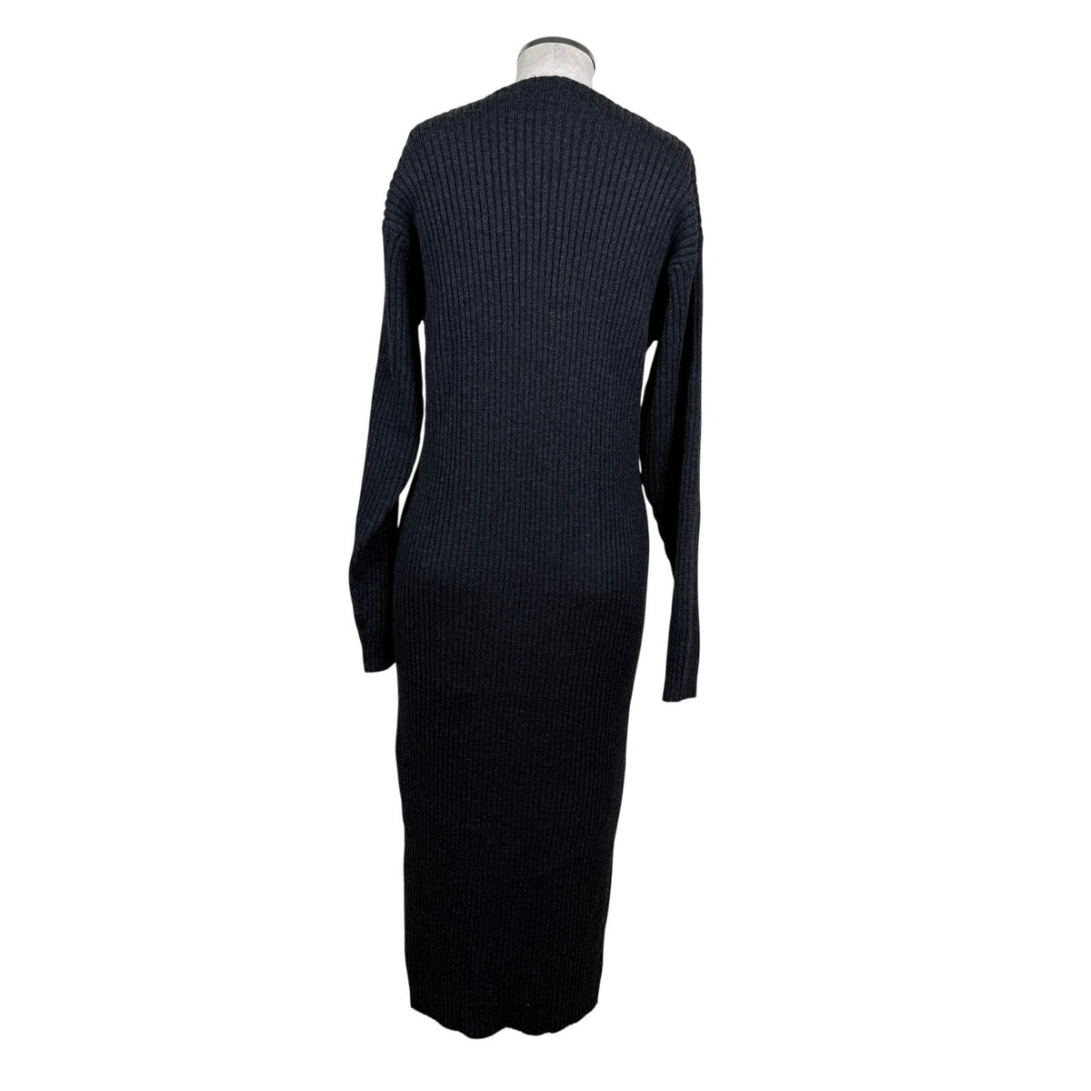 Vintage Anne Klein II 100% Wool Sweater Dress Gray Ribbed Midi L 90s Minimal