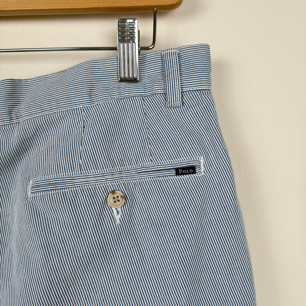 Polo Ralph Lauren Shorts 100% Cotton Classic Fit Blue Seersucker Stripe Preppy