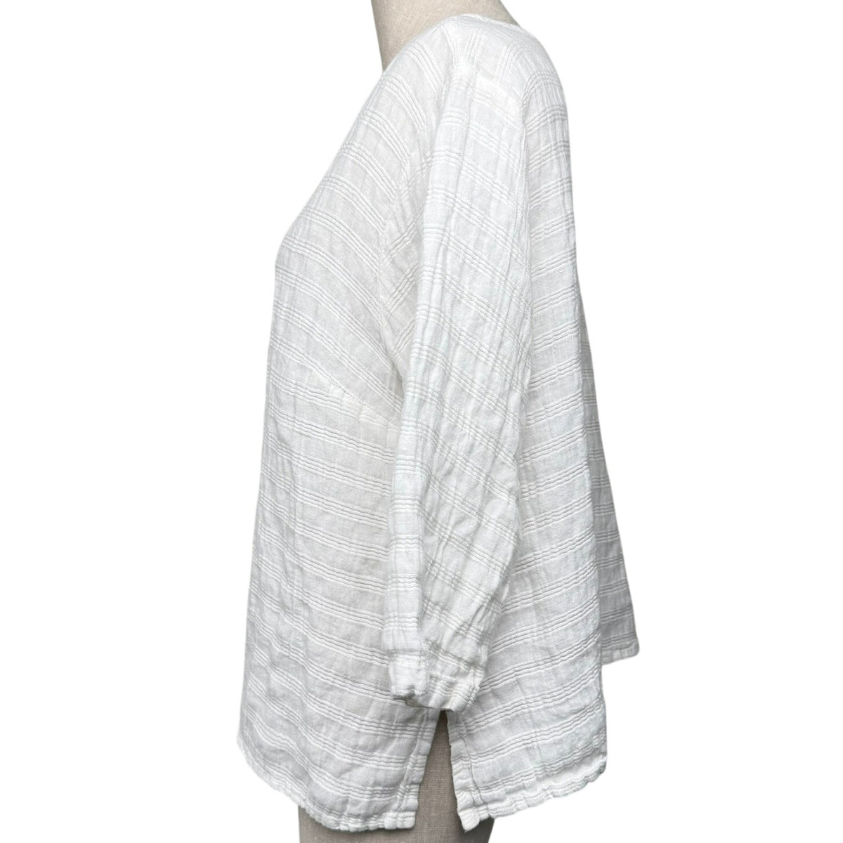 FLAX 100% Linen White Textured Flowy Tunic Top Medium Boho Coastal