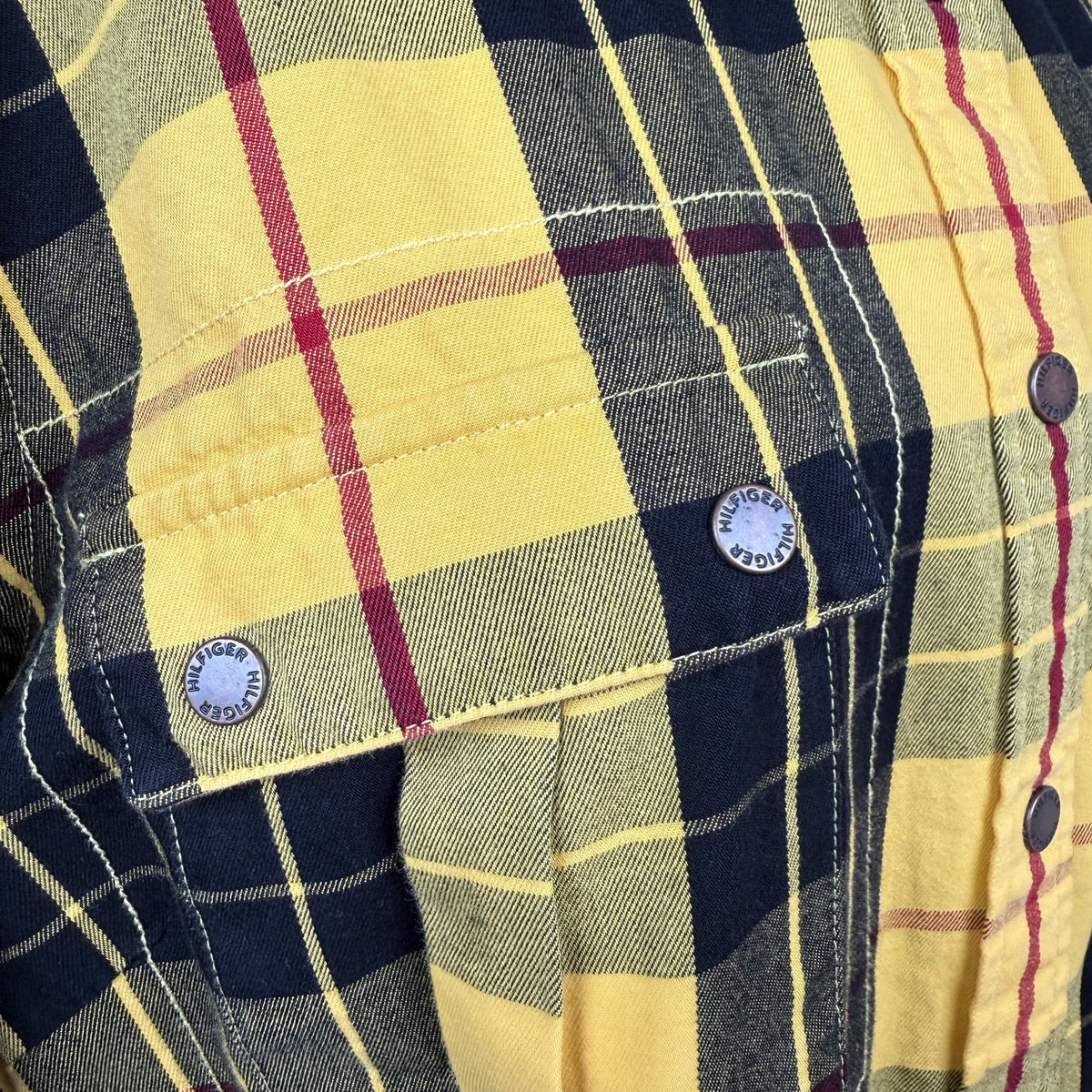 Tommy Hilfiger Jeans Yellow Black Plaid Cotton Shirt Utility Y2K Streetwear Vtg