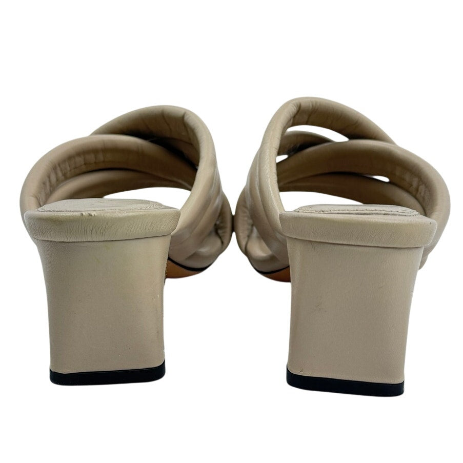 ANINE BING Leather Crossover Strap Mule Heels 'Cade' Nude Beige Minimalist