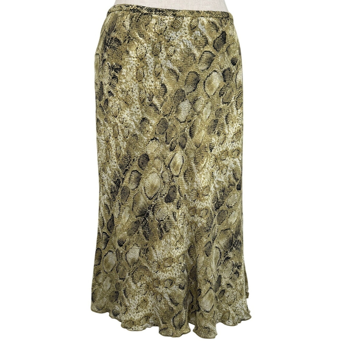 Vintage 80s 90s Talbots Pure Silk Snake Print Midi Skirt Size 10 Animal Print