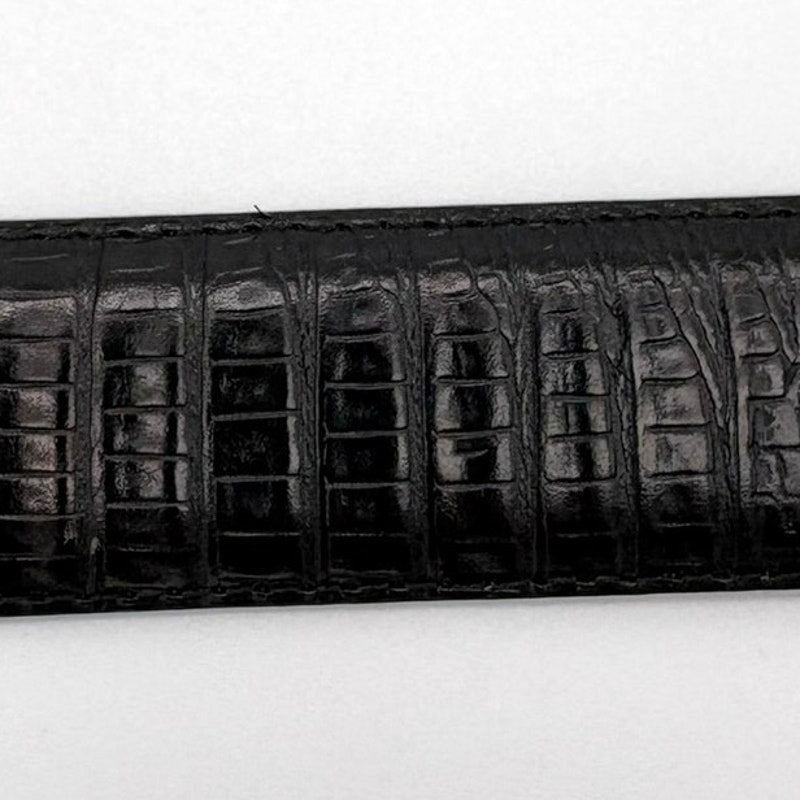 Vintage 90s Onyx Croc Embossed Western Leather Belt Black Silver Tone Size 32