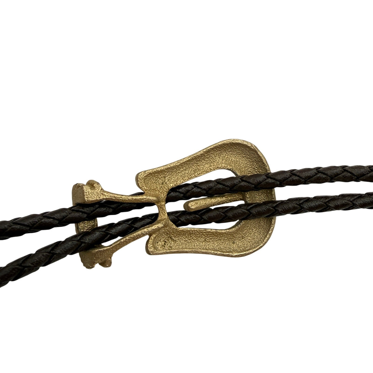 Vintage Western Buckle-Shaped Bolo Tie Brown Braided Leather Embossed Floral