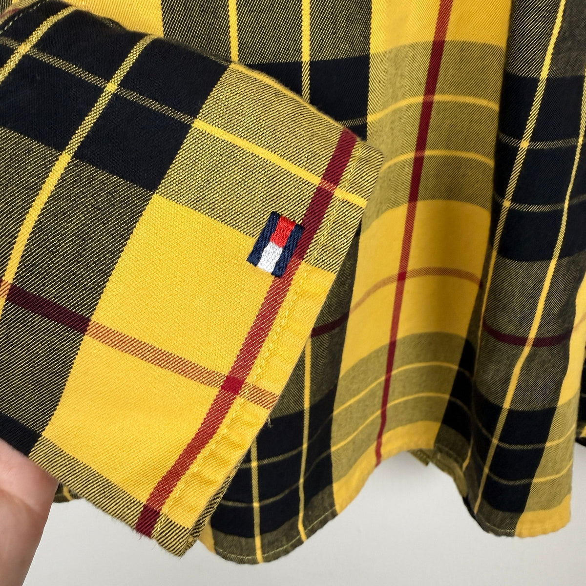 Tommy Hilfiger Jeans Yellow Black Plaid Cotton Shirt Utility Y2K Streetwear Vtg