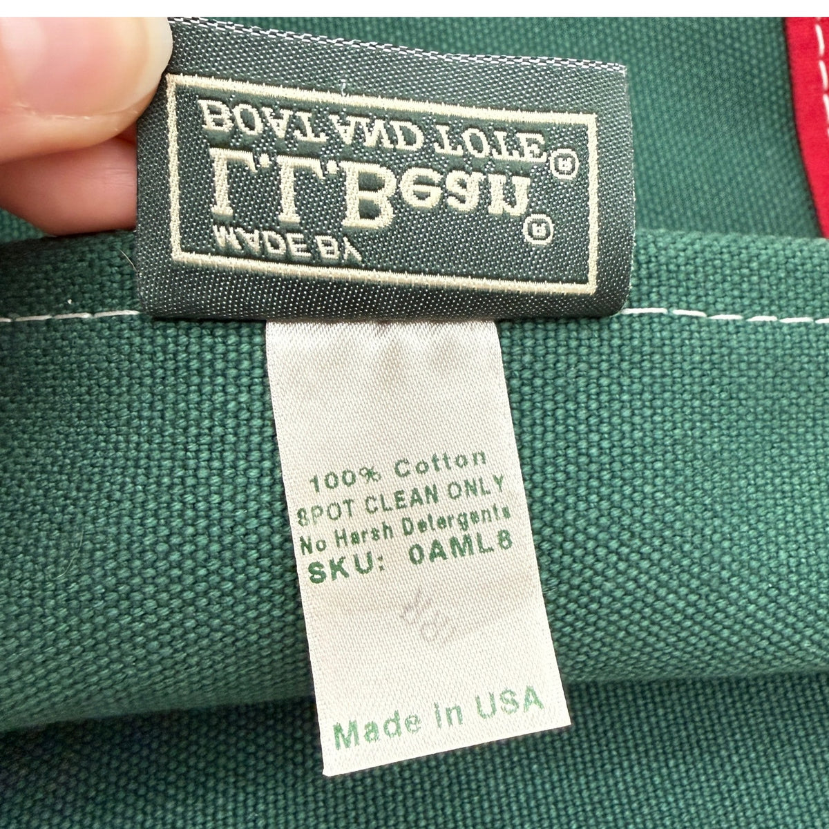 Vintage L.L.Bean Boat and Tote Cotton Canvas Green Red Festive Preppy USA Made
