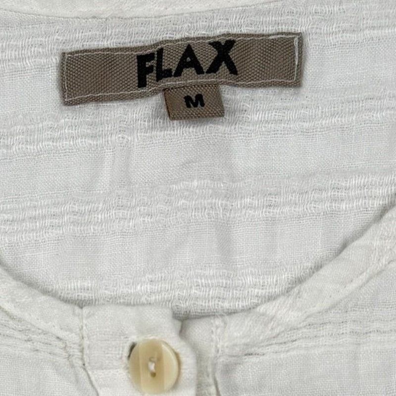 FLAX 100% Linen White Textured Flowy Tunic Top Medium Boho Coastal
