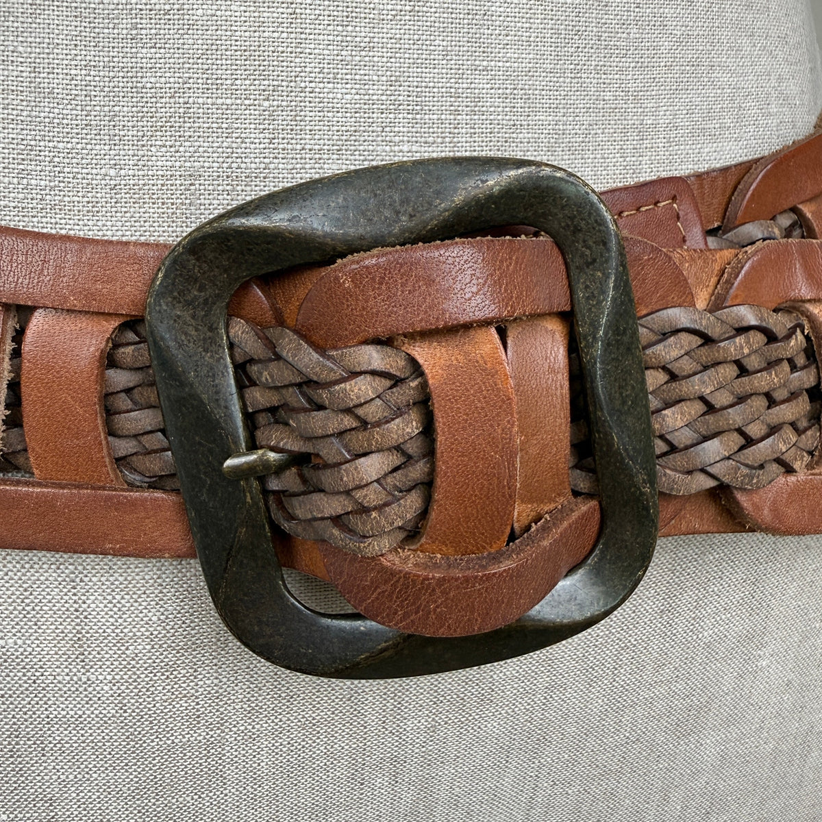 Vintage Y2K Levi's Genuine Leather Braided Belt Brown Woven Western Boho Size M