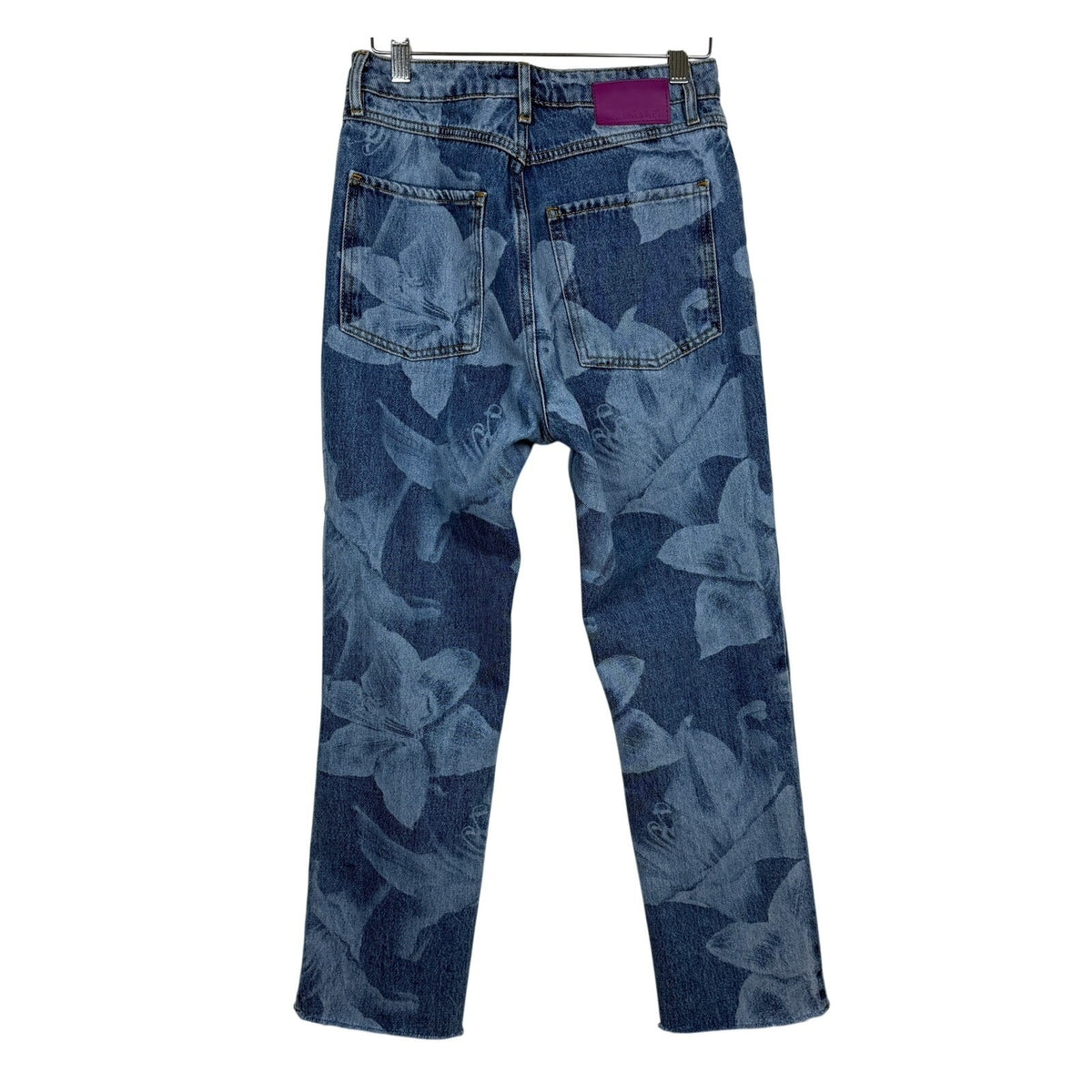 Desigual Floral Print Jeans Cotton Straight Leg Cropped Raw Hem Size EU 38 US 6
