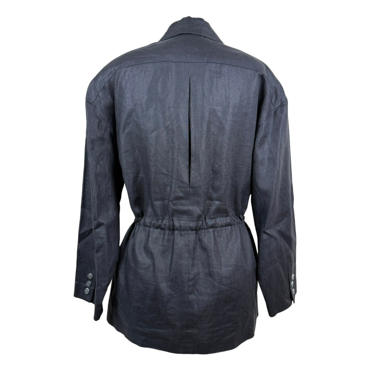Pure 100% Linen Safari Utility Black Jacket Vintage 90s Valerie Stevens Petites