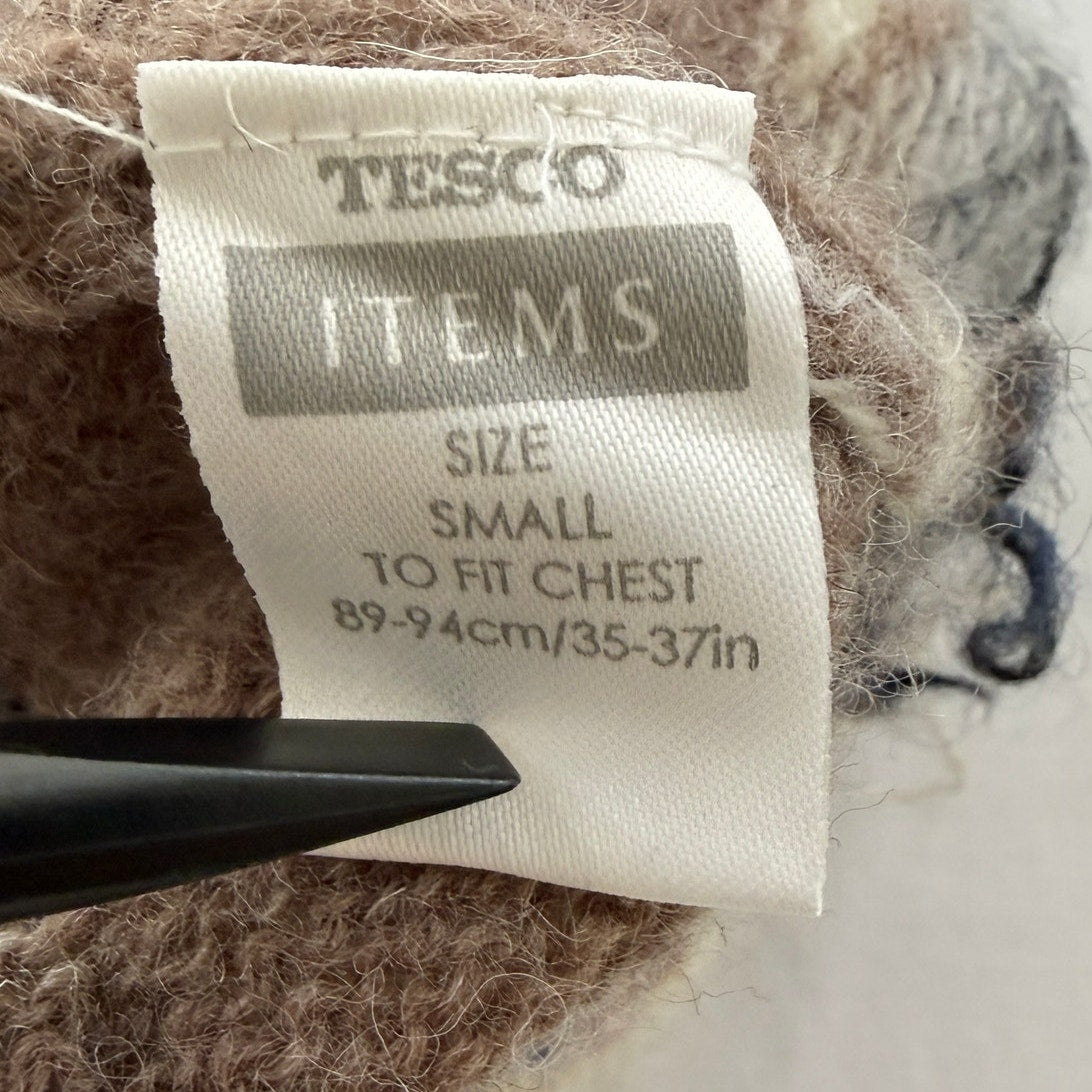 Tesco Items Fair Isle Sweater 100% Wool Nordic Winter Pullover Size S Men's