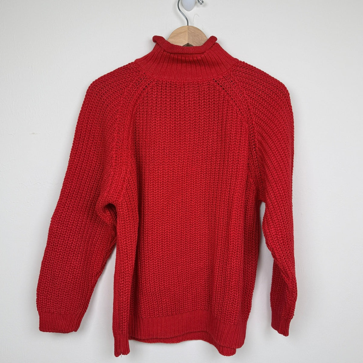 Vintage Hunters Run Turtleneck Sweater Ramie Cotton Fisherman Cable Knit Red L