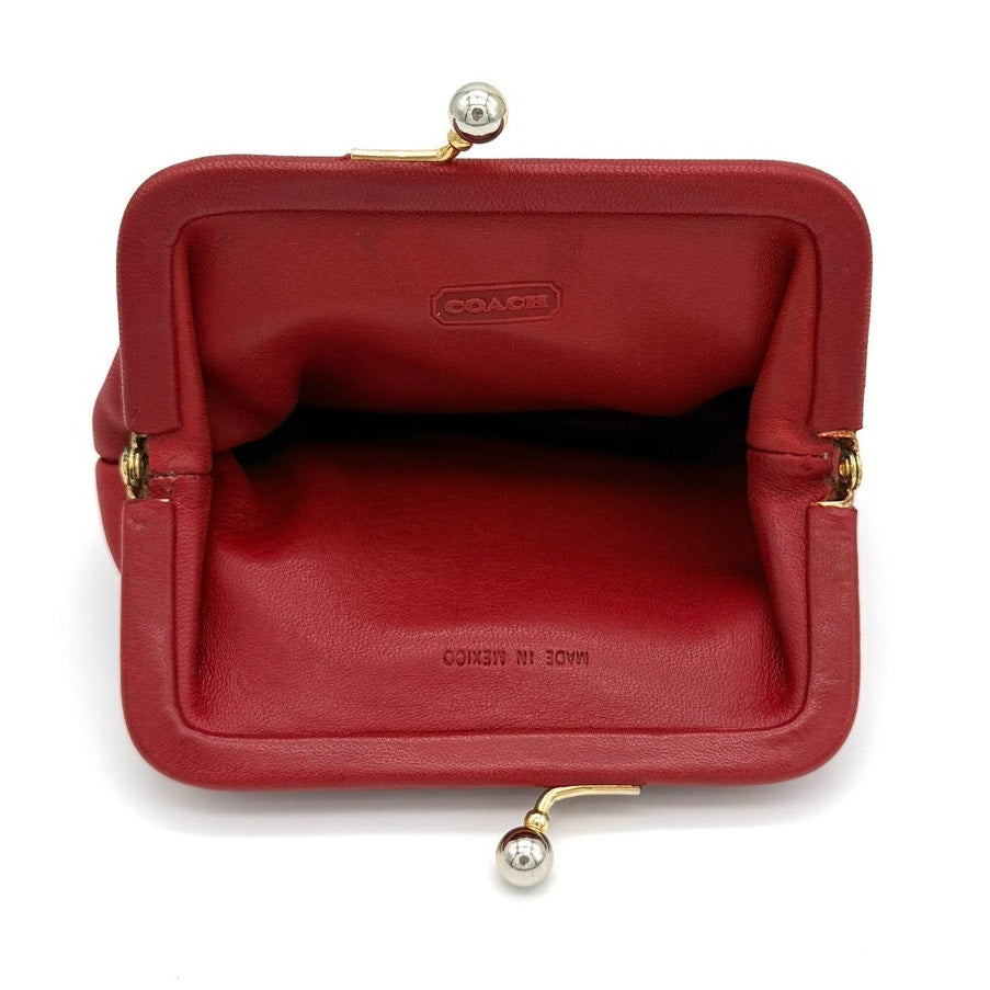Coach Vintage 90s Leather Kisslock Coin Purse Red Gold Tone Clasp 5x4