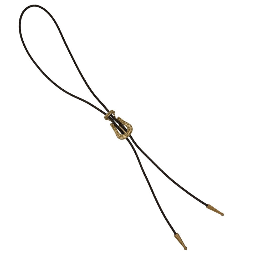 Vintage Western Buckle-Shaped Bolo Tie Brown Braided Leather Embossed Floral