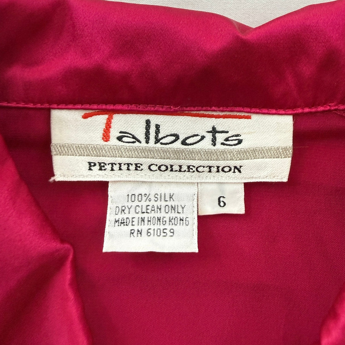 Talbots Vintage Silk Blouse Pink Satin Pintuck Button Down Petite 6 1980s