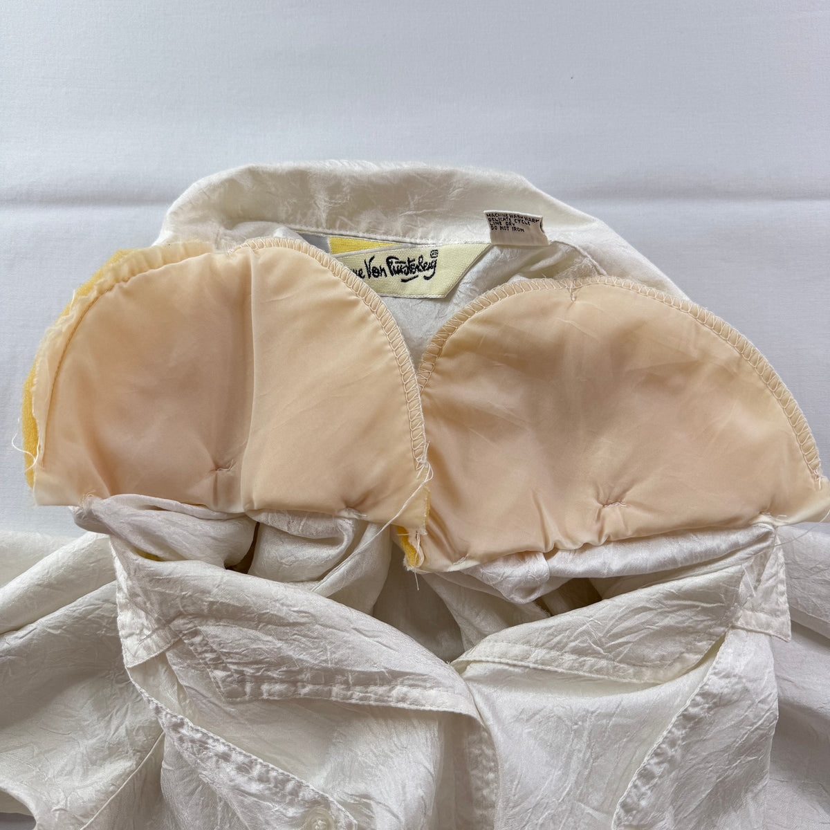 Diane Von Furstenberg Vintage Blouse Crinkle-Effect Satin White 80s Utility 14