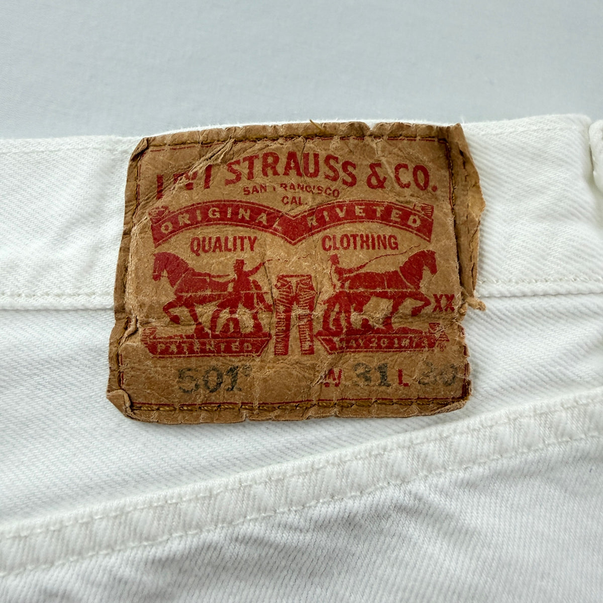 Levi's 501 Original Jeans White Cotton Straight Leg Button Fly 31x30