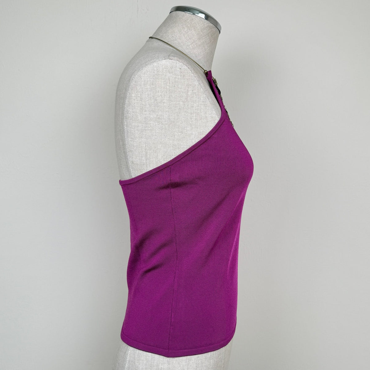 Ralph Lauren Glam Halter Top Metal Disc Embellished Vintage Y2K Fuchsia Size L