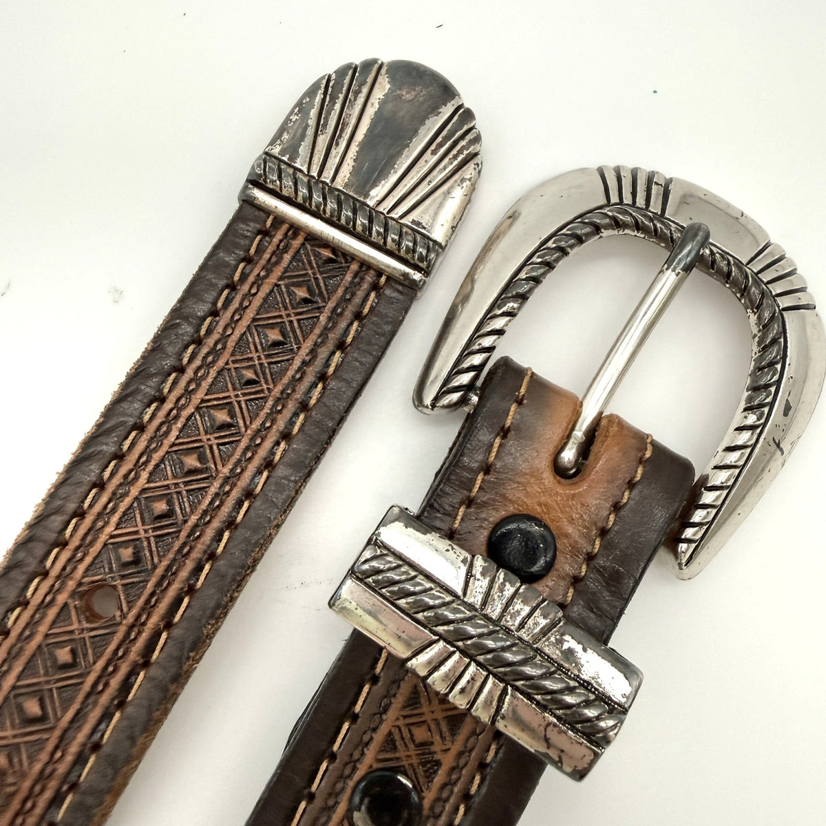 Brushy Creek Full Grain Cowhide Belt Brown Western Tooled Leather USA Made 40