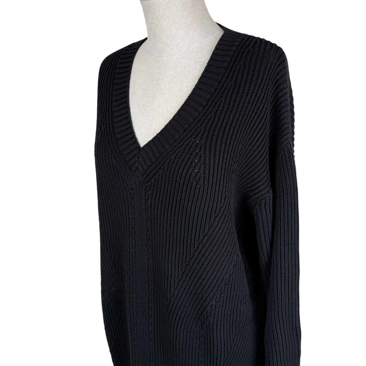 Massimo Dutti Black Ribbed V-Neck Sweater Dress