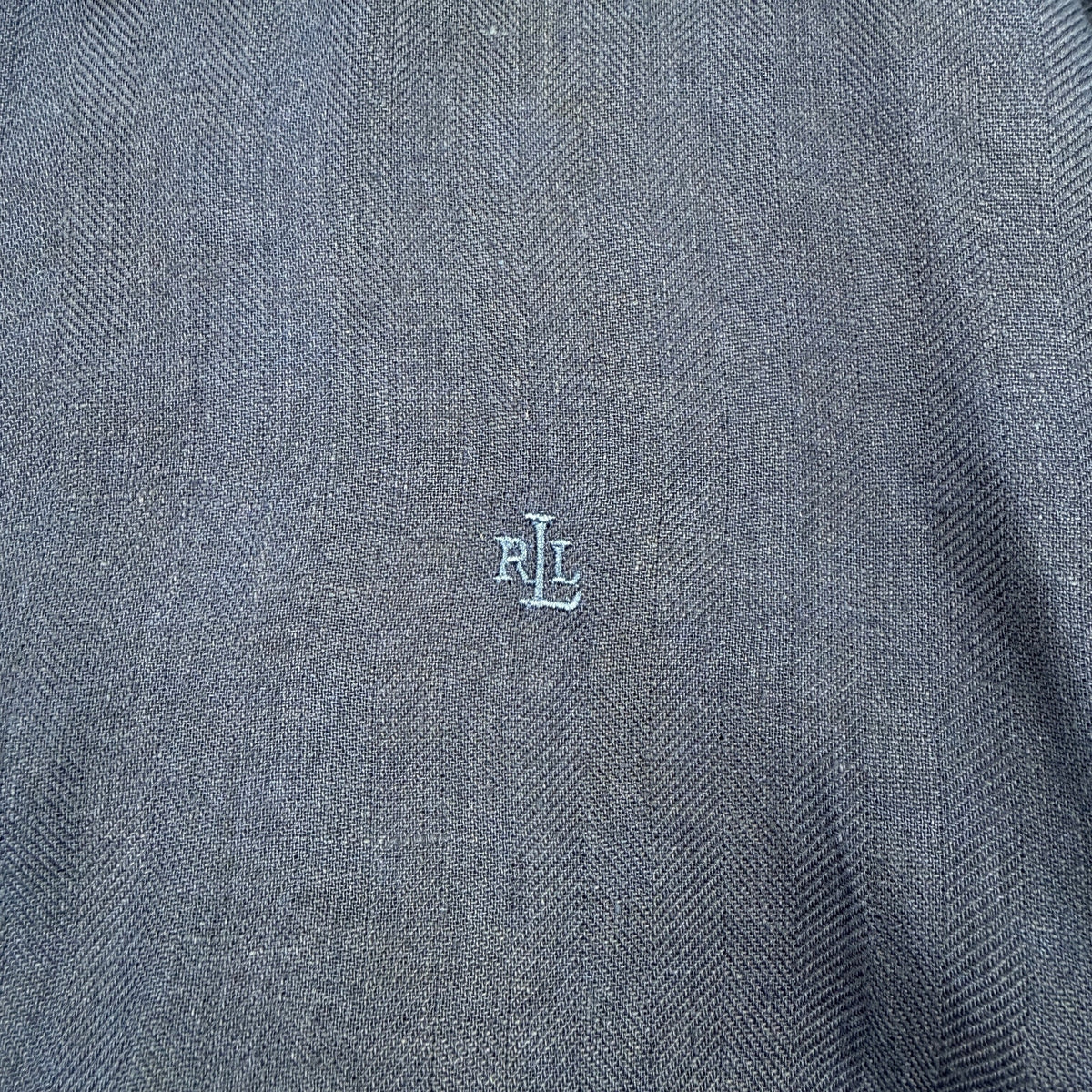 Lauren Ralph Lauren Linen Button Front Shirt Navy Blue Coastal Preppy Summer