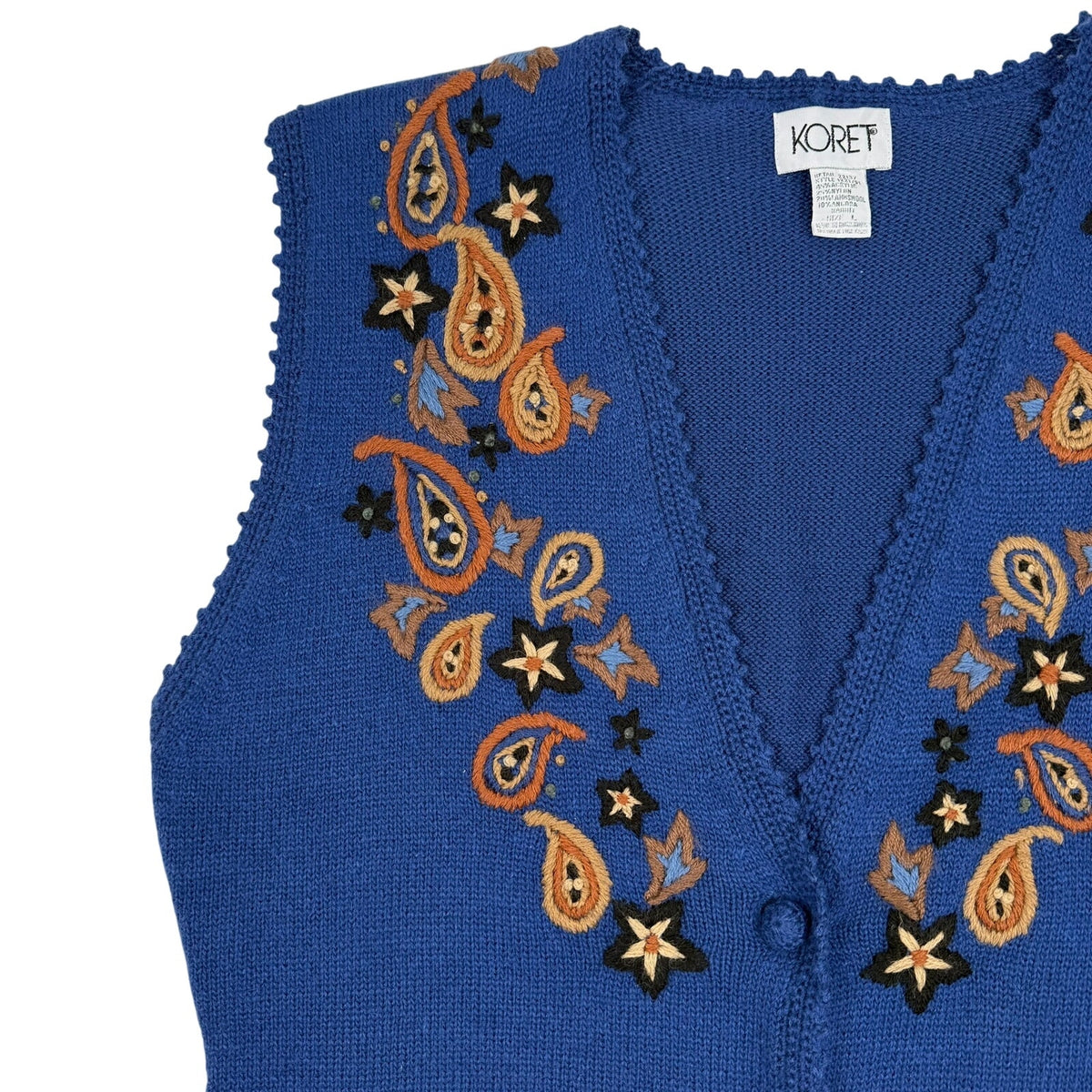 Koret Wool Blend Embroidered Sweater Vest Paisley Western Boho Cowgirl Large