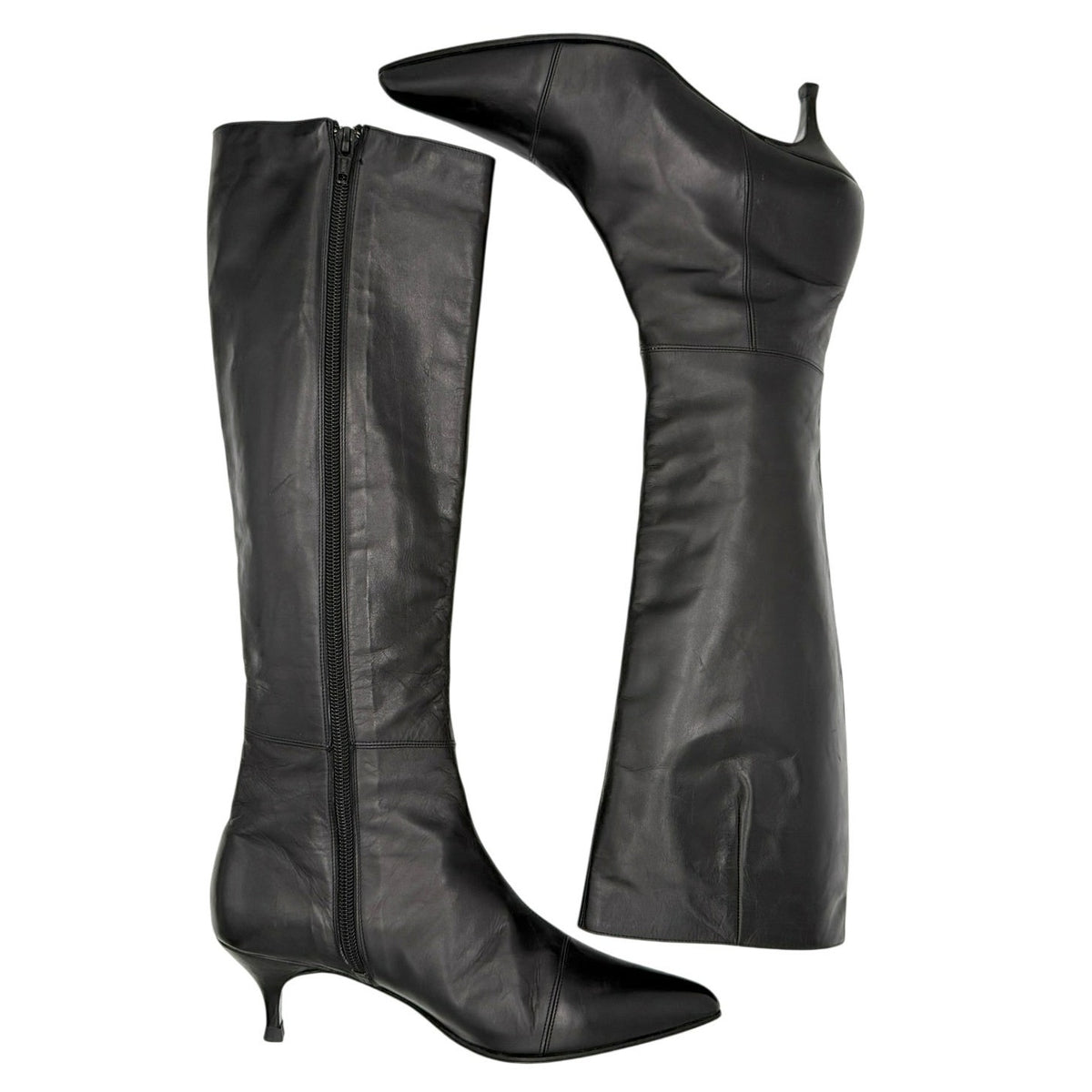Rena Lange Knee High Boots Leather Pointed Toe Size 6.5 Black Made in Italy