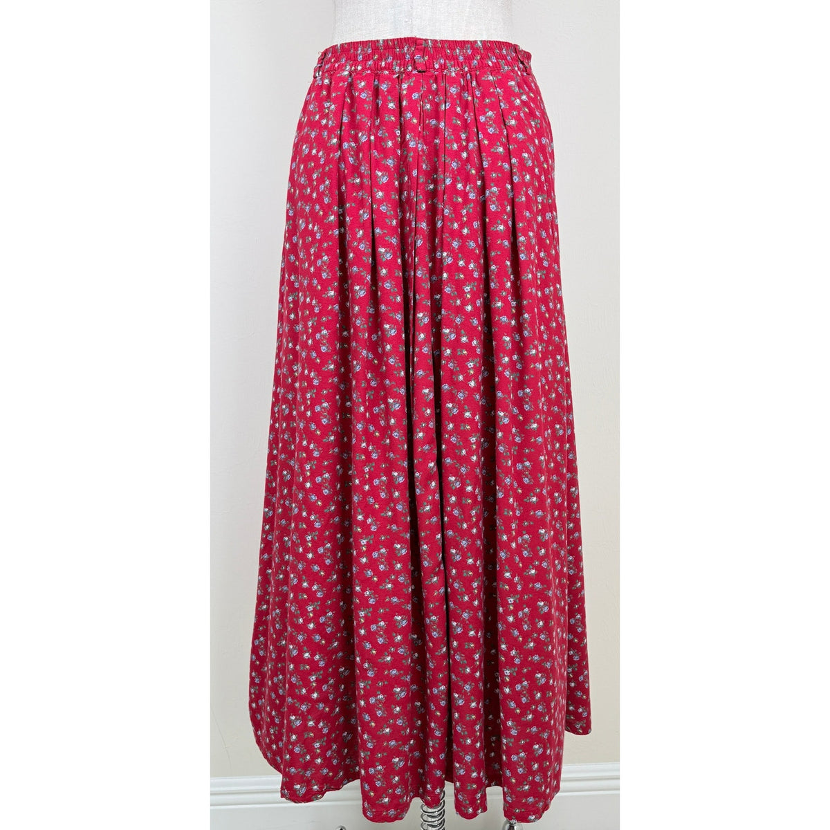 L.L.Bean Maxi Skirt Floral Cotton Red Button Front USA Made Vintage 90s Grunge