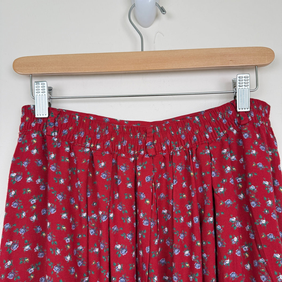 L.L.Bean Maxi Skirt Floral Cotton Red Button Front USA Made Vintage 90s Grunge