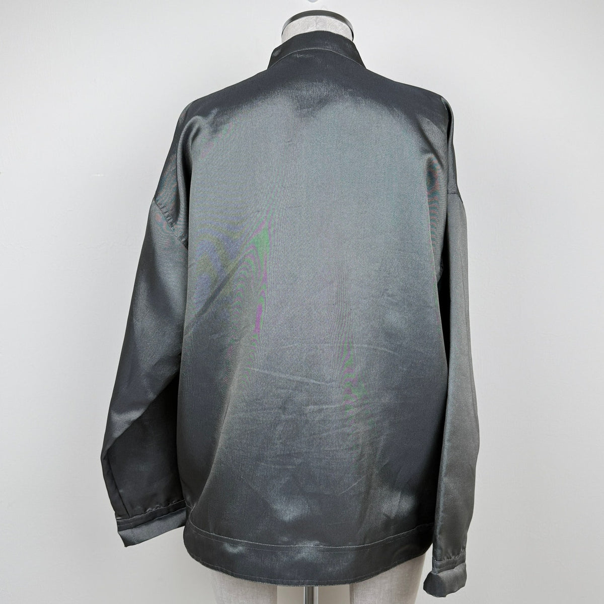 Vintage Chico's Design Embroidered Asian Inspired Jacket Gray Mandarin Collar