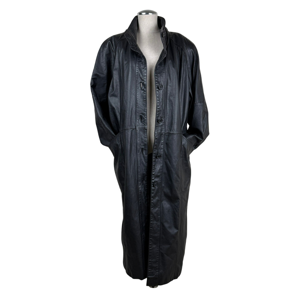 Vintage Pelle Black Genuine Leather Long Coat