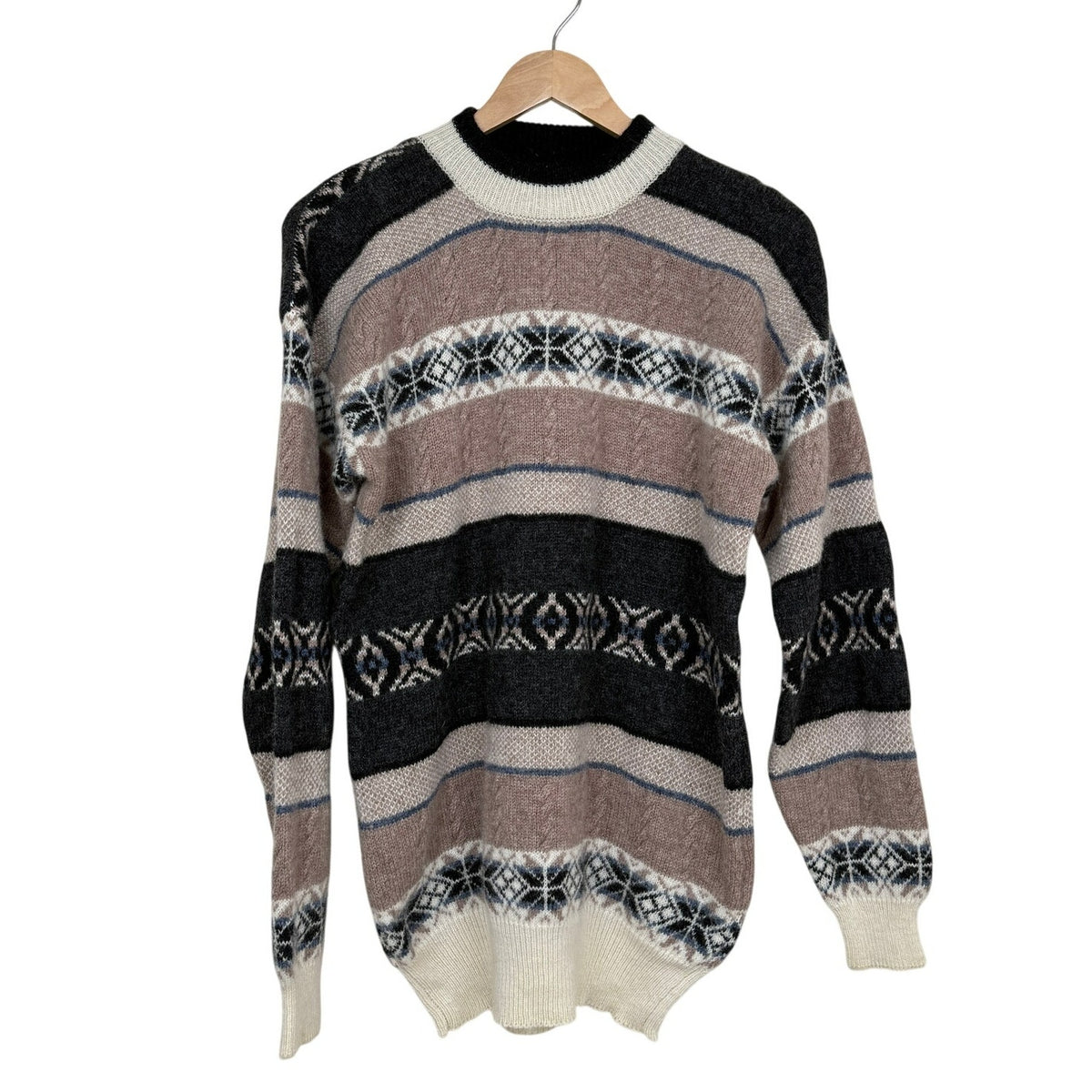 Tesco Items Fair Isle Sweater 100% Wool Nordic Winter Pullover Size S Men's