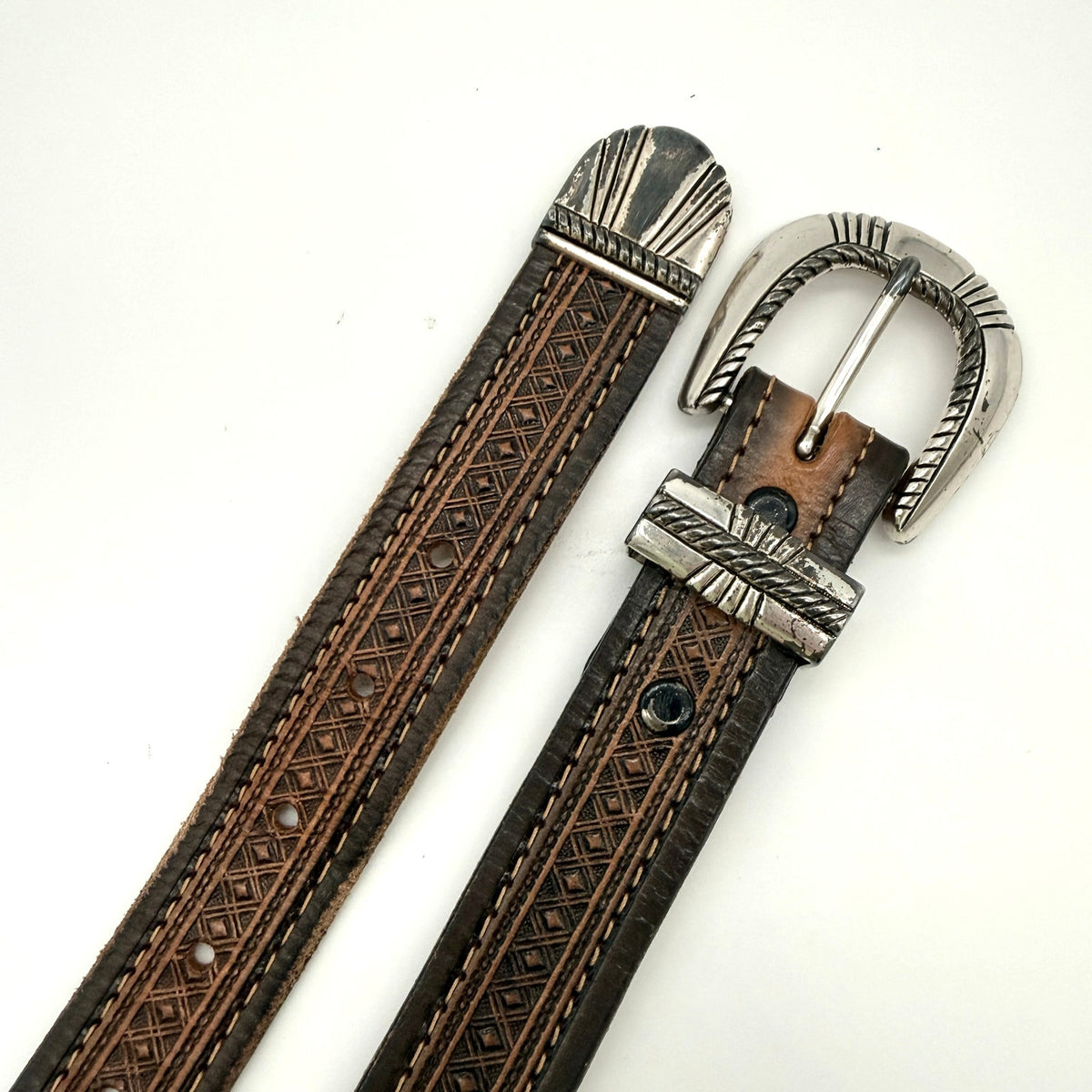 Brushy Creek Full Grain Cowhide Belt Brown Western Tooled Leather USA Made 40