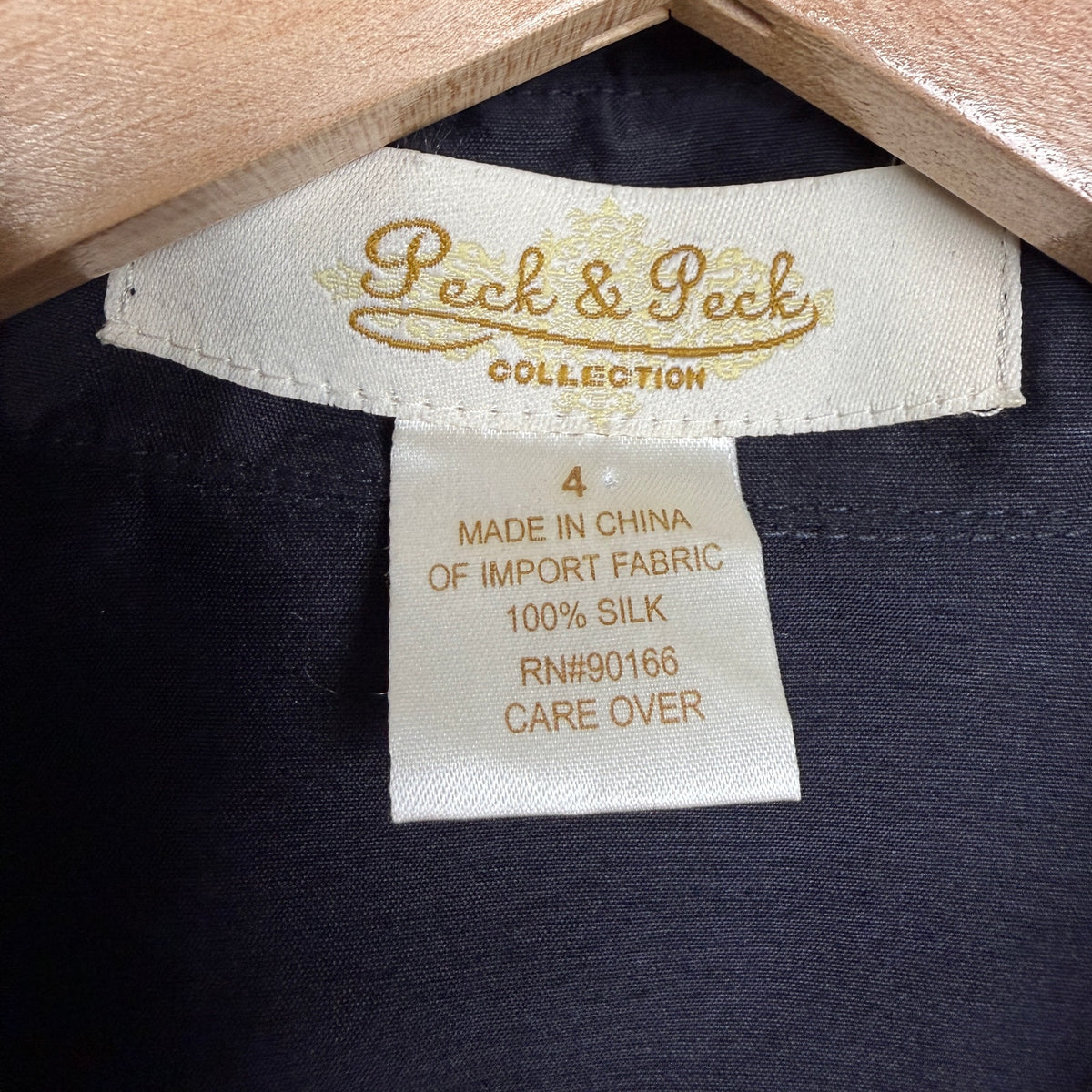 Vintage Silk Shantung Shirt Blouse Navy Minimalist Peck & Peck Collection Sz 4