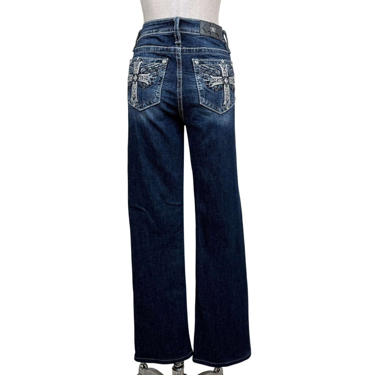 Miss Me Mid Rise Bootcut Jeans 30 Cross Rhinestone Embroidered Y2K Bling Western