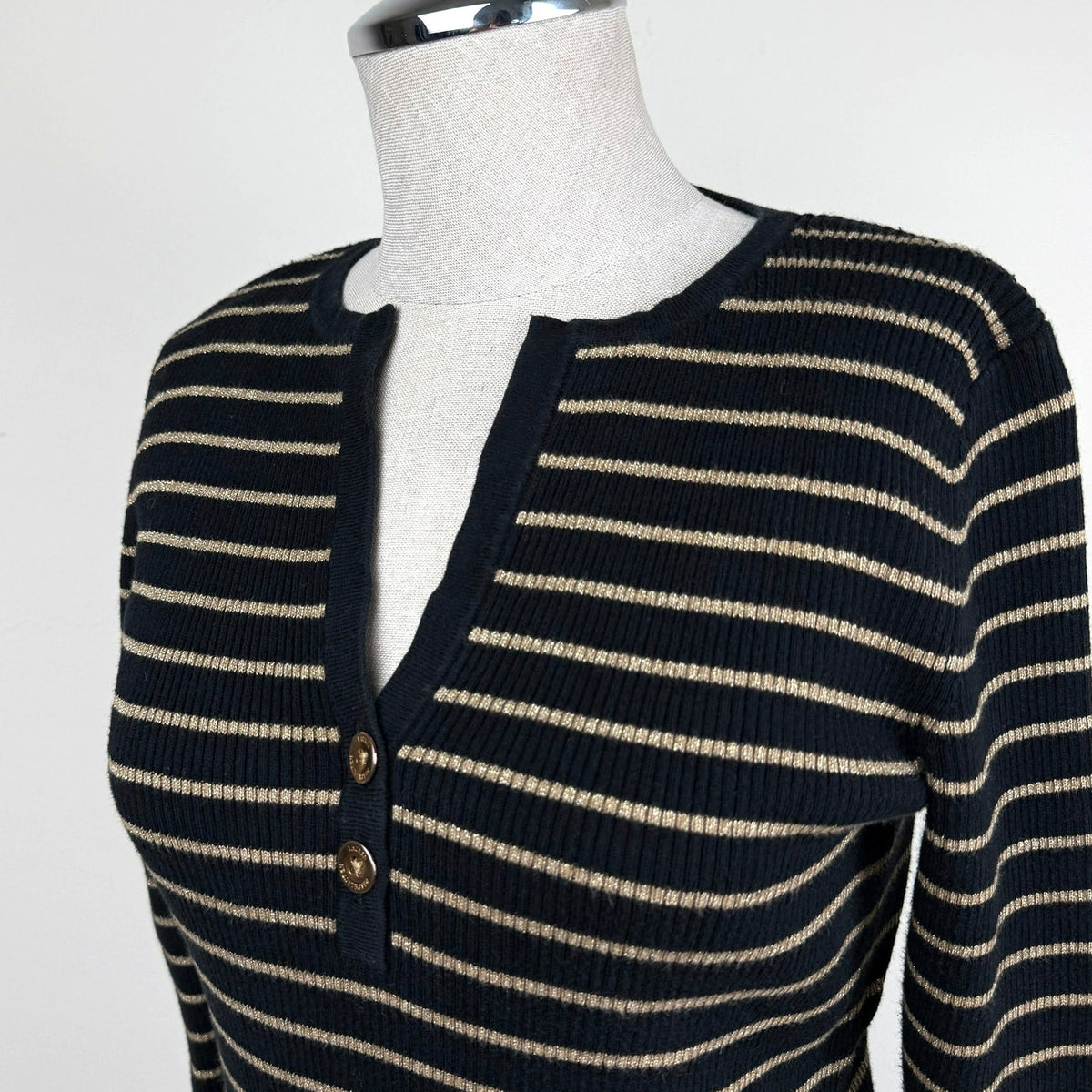 Lauren Ralph Lauren Black & Gold Metallic Stripe Sweater