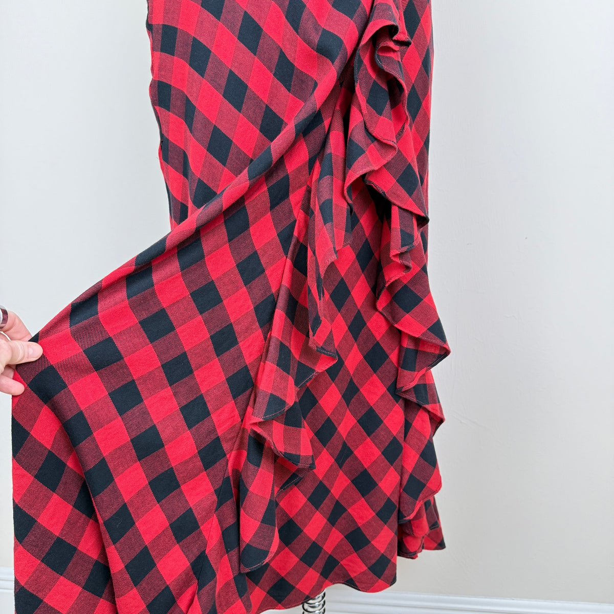 Lauren Ralph Lauren Buffalo Plaid Ruffle Maxi Skirt Cotton Western Romantic Sz 2