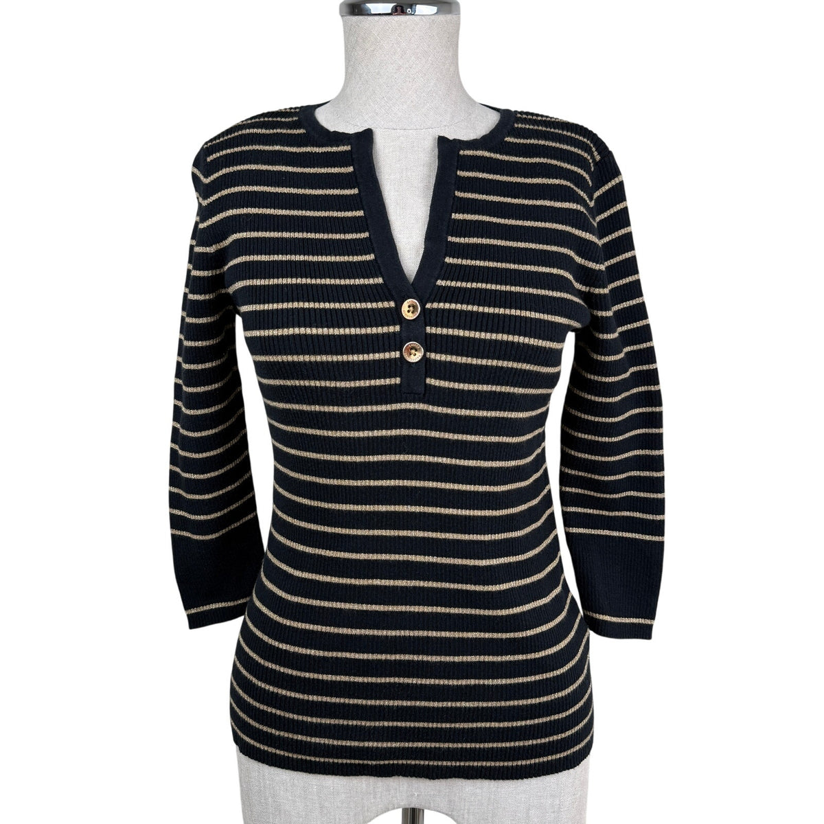 Lauren Ralph Lauren Black & Gold Metallic Stripe Sweater