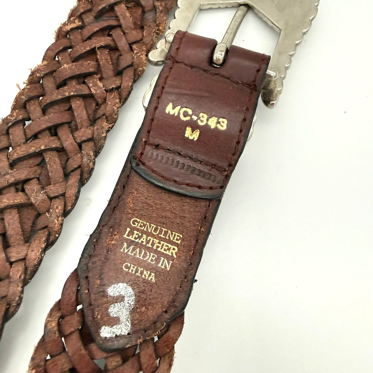 Vintage Brown Braided Leather Concho Style Belt Silver Western Boho Size M