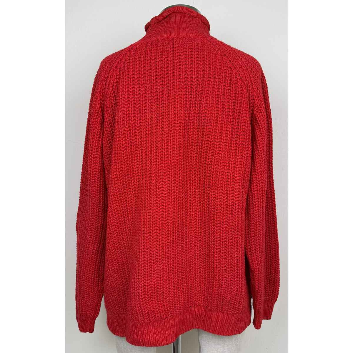 Vintage Hunters Run Turtleneck Sweater Ramie Cotton Fisherman Cable Knit Red L